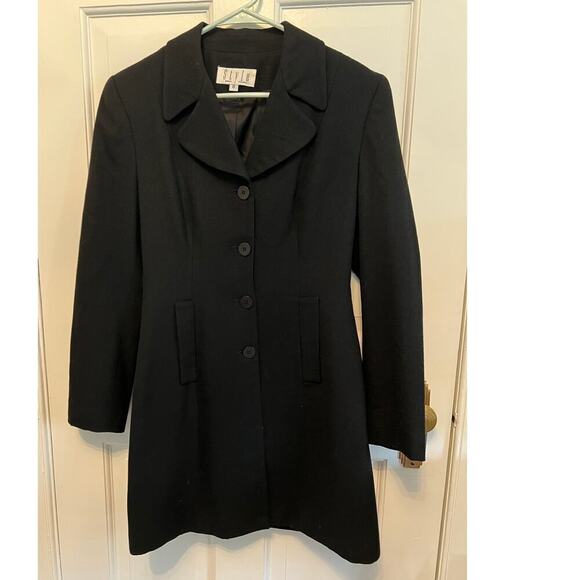 Vintage 100% Wool Black Trench Coat Blazer Made in USA Style Moda Women's 8 - Picture 1 of 8